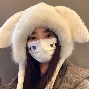 Милая плюшевая шапка с кроличьими ушками, меховая шапка с шариками на шнуровке, шапка-ушанка для женщин и девочек, осенне-зимняя однотонная вечерние шапка белый