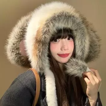 Милая плюшевая шапка с кроличьими ушками, женская, осень и зима, новая, корейская, маленькая, теплая, утолщенная, холодная шапка с ушками M56-58cm белый