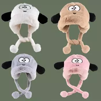 Милая плюшевая шапка в виде щенка, женская зимняя велосипедная теплая утолщенная защитная шапка для защиты ушей, мультяшная шапка Lei Feng One Size серый