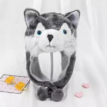 Милая плюшевая шапка в виде волка, милая ветрозащитная теплая шапка, нарядная зимняя защитная шапка для ушей