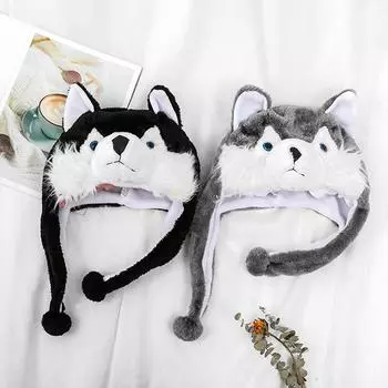 Милая плюшевая шапка в виде волка, милая ветрозащитная теплая шапка, нарядная зимняя защитная шапка для ушей серый