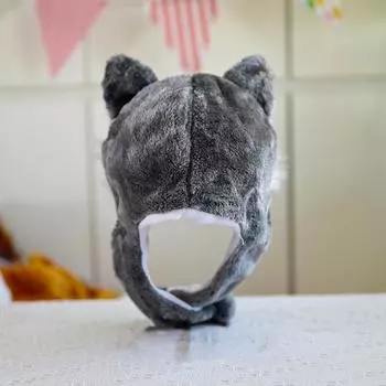Милая плюшевая шапка в виде волка, милая ветрозащитная теплая шапка, нарядная зимняя защитная шапка для ушей серый