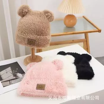 Милая плюшевая шапка женская зимняя утолщенная теплая защитная шапка шерстяная вязаная шапка универсальная One Size хаки