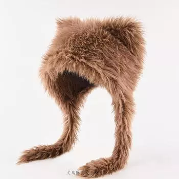 Милая плюшевая шерстяная шапка для женщин, теплая осенью и зимой, ушки из искусственного меха норки, вязаная шапка с ремешками, шапка Lei Feng 55-59cm белый
