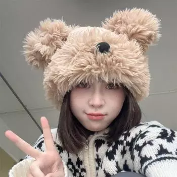 Милая плюшевая шерстяная вязаная шапка с носом щенка на осень и зиму, мягкая теплая универсальная женская шапка-мешок M56-58cm