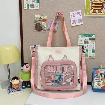 Милая плюшевая сумка для переноски, повседневная сумка Millet, милая сумка-мессенджер через плечо, двухмерная прозрачная студенческая переносная косметичка розовый