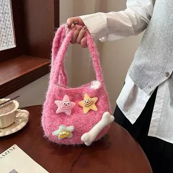 Милая плюшевая сумка подмышку Star 2024 — мягкая, большой вместимости для осени/зимы красный