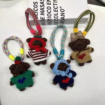 Милая плюшевая сумка ручной работы в виде медведя на ремешке для мобильного телефона с цветной веревкой, брелок для сумки-куклы