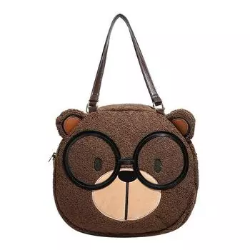 Милая плюшевая сумка-тоут с рисунком медведя из крема, модная сумка на одно плечо с диагональной застежкой-молнией для осени и зимы