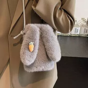 Милая плюшевая сумка женская модная универсальная сумка через плечо женская сумка для мобильного телефона женская серый