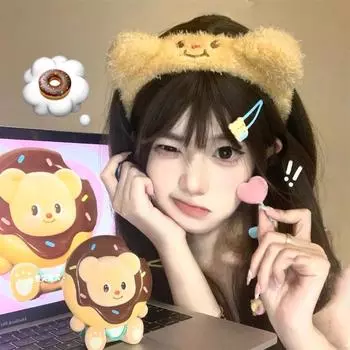 Милая плюшевая вышитая повязка на голову с медведем, женская мультяшная милая повязка на голову, парк развлечений, фото, повязка на голову, повязка на голову, головной убор