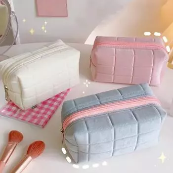 Милая плюшевая женская косметичка, косметичка для губной помады, корейский студенческий пенал, дорожные кисти для макияжа, косметичка-органайзер