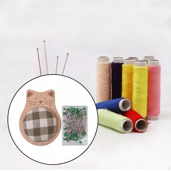 Милая подушечка для булавок с булавками с шариковой головкой, швейный набор, аксессуары для DIY-рукоделия, маленькая деревянная основа Set A