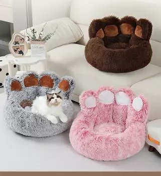 Милая подушка для дивана и лежанка в виде медвежьей лапки, универсальная для кошек и собак, теплая в любое время года 60cm x 60cm светло-серый