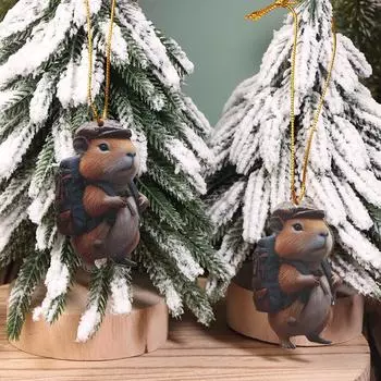 Милая подвеска из акрила «Капибара с рюкзаком» — универсальный 2D-шарм для зеркала заднего вида автомобиля, брелока и аксессуара для рюкзака A