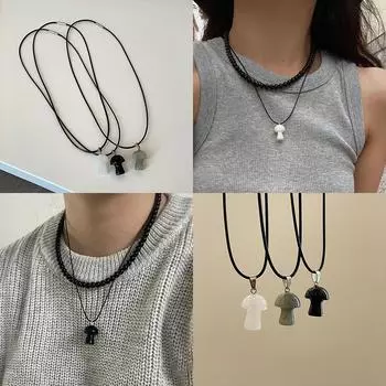 Милая подвеска в виде гриба в стиле ниши, черное ожерелье из веревки, женская простая элегантная универсальная цепочка на шею, цепочка на ключицу