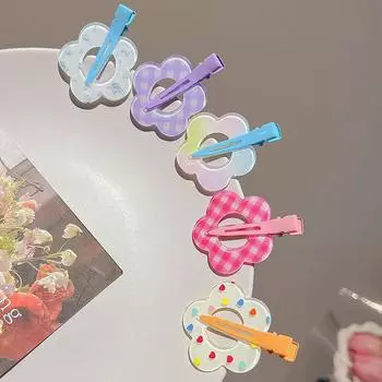 Милая полая заколка для волос в горошек с цветком для девочек, детская корейская милая заколка для волос с цветочным узором для девочек, аксессуары для волос A5