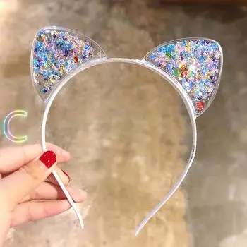 Милая повязка для волос с кошачьими ушками для маленьких детей, повязка на голову с зыбучим песком, заколка для волос, аксессуары для волос принцессы