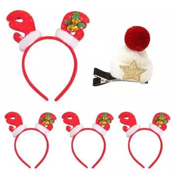 Милая повязка на голову Рудольф для вечеринки, 4 предмета + меховая шапка, рождественская заколка для волос