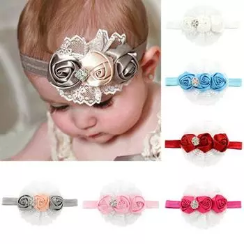 Милая повязка на голову с цветком розы для маленьких девочек, эластичный головной убор принцессы с кружевной лентой