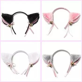 Милая повязка на голову с лисьими ушками и колокольчиком, бант для косплея, нарядный костюм на Хэллоуин белый