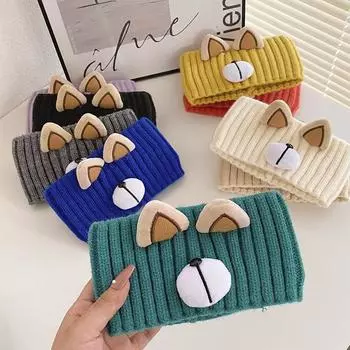 Милая повязка на голову с рисунком на осень и зиму, медвежьи ушки, кошачьи ушки, широкий край, вязаная повязка на голову, повязка на голову, головной убор, аксессуары для волос, прилив белый