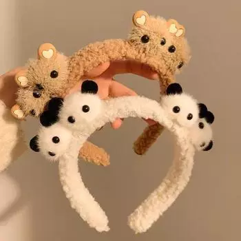 Милая повязка на голову с ушками плюшевого медведя, повязка на голову на осень/зиму, повязка на голову для девочек из мультфильмов, головной убор, аксессуары для волос, разные животные чёрный