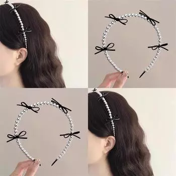 Милая повязка на голову с жемчугом и бантом, повязка на голову с обручем для волос для женщин и девочек, простые аксессуары для волос, головной убор 1pc