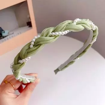 Милая повязка на голову с жемчугом, тканевая, с перекручиванием, жемчужная повязка на голову, белый, зеленый головной убор для умывания лица