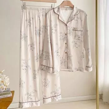 Милая принтованная пижама из 2 предметов, комплект брюк с длинными рукавами, домашняя одежда, весенние и осенние пижамы, свободные повседневные пижамы, сексуальное нижнее белье M