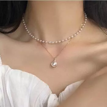 Милая простая жемчужная цепочка, модная цепочка на ключицу, цепочка на шею для женщин, серебряное золото, двойное ожерелье с подвеской золотой
