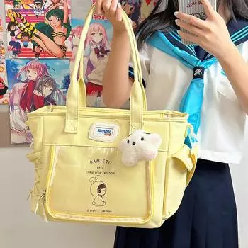 Милая прозрачная сумка-мессенджер, сумка для студенток, сумка для рук, большая вместимость, сумка-тоут с рисунком, сумка для занятий, репетиторства single package розовый