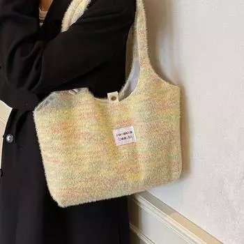 Милая пушистая плетеная сумка-тоут, вместительная студенческая сумка для книг, холщовая сумка-жилет на одно плечо, осень и зима