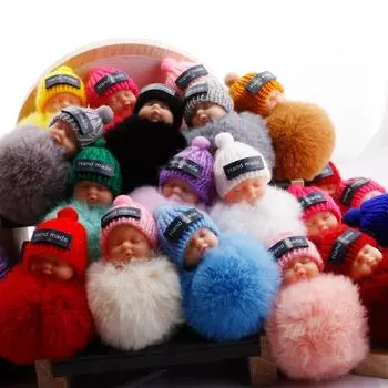 Милая пушистая спящая кукла, меховой шарик, брелок для ключей, женская сумка-держатель для ключей белый