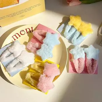 Милая пушистая заколка для волос со звездой для девочек, украшение для детей, плюшевая заколка для волос со звездой, заколки для волос, зажим Bb, заколки для боковой челки, аксессуары для волос розовый