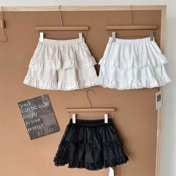 Милая пышная юбка из французского цельного кружева, новая женская юбка-торт на осень-зиму в балетном стиле, модные короткие юбки А-силуэта с высокой талией S белый