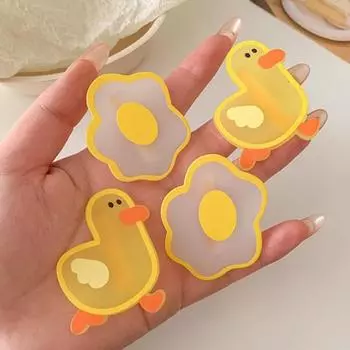 Милая яркая заколка для волос для девочек с металлическим зажимом, нескользящая милая челка в форме яйца-пашот в форме утки жёлтый/красный