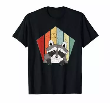 Милая ретро-футболка с изображением енота для мужчин, женщин и детей чёрный