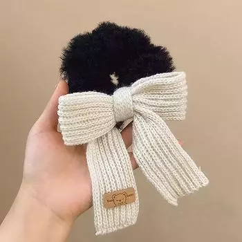 Милая резинка-бант из овечьей шерсти, резинки для волос из кишок, вязаные шерстяные плюшевые резинки для волос в виде хвостика, головные уборы, резинки для волос для девочек, аксессуары для волос