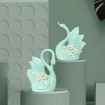 Милая роскошная светло-зеленая керамическая фигурка в виде лебедя | Красивый декор для дома (Упаковка из 2 шт., светло-зеленый)