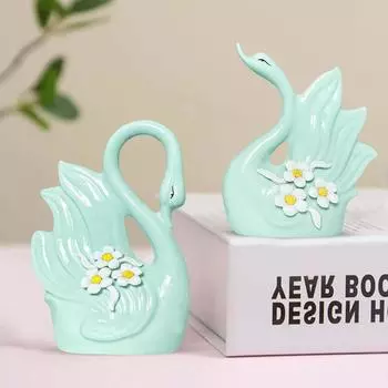 Милая роскошная светло-зеленая керамическая фигурка в виде лебедя | Красивый декор для дома (Упаковка из 2 шт., светло-зеленый)