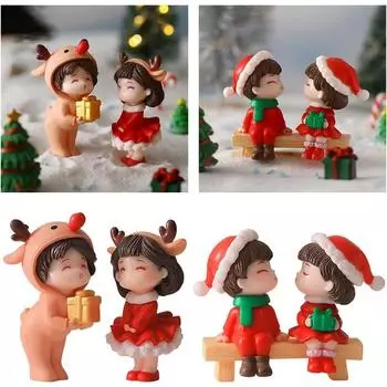 Милая рождественская пара кукол в костюме лося Санта-Клауса, самодельная мини-кукла из ПВХ, креативное настольное украшение, рождественский подарок для подруги