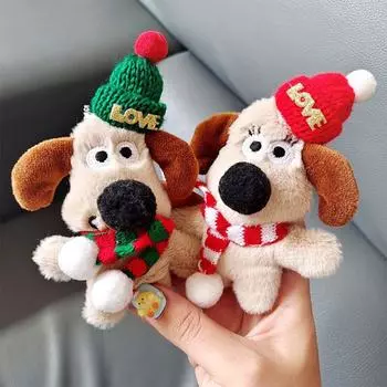 Милая рождественская шапка, плюшевая игрушка в виде щенка, мультяшная собака, мягкая кукла, брелок, рюкзак, сумка для автомобиля, брелок, декор, подарок для ребенка