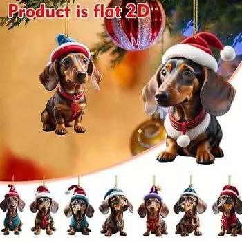 Милая рождественская шапка такса рождественские подвесные украшения креативные 2D акриловые подвески персонализированные рождественские подвесные украшения подарки