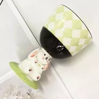 Милая розовая основа для напитков в виде кролика, керамическая креативная мультяшная кружка для воды, десертная миска для мороженого, чашка для чая, кавайная