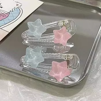 Милая розовая, синяя заколка для волос с пентаграммой и звездами, студентка, милая очаровательная заколка для волос, эстетическая заколка для волос Y2K, аксессуары для волос для женщин ONESIZE