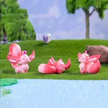 Милая розовая статуэтка лисы-бога в виде микропейзажа для домашнего рабочего стола, украшение приборной панели автомобиля