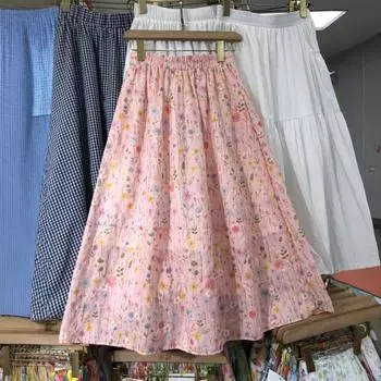Милая розовая юбка с вышитыми цветами, женская в стиле Хепберн, с карманами и высокой талией, пышная, универсальная, А-образная юбка-зонтик, средняя и длинная юбка one size fits all синий