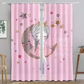 Милая розовая звезда луна балет танцующая девушка цифровая печать занавеска для гостиной спальни принцессы детская комната домашний декор 2 шт W50xH130(CM)x2pcs&HOOK