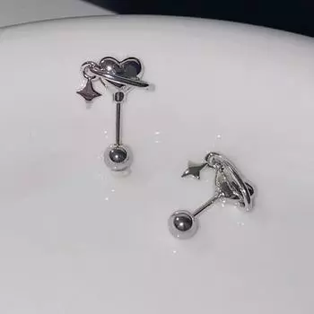 Милая серебряная гвоздь для ушной косточки Love Planet для женщин, уникальная маленькая серьга для пирсинга, кулон, ювелирные изделия, аксессуары, подарки 1Pcs